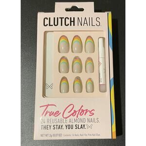 Clutch Nails True Colors 24 Reusable Almond Rainbow Tip Fake Nails